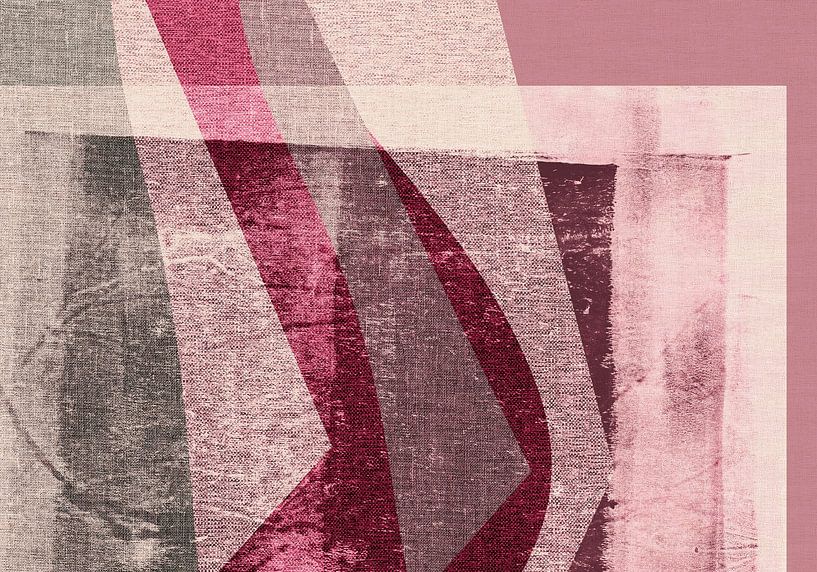 Rosa, taupefarbene, rote und weiße abstrakte Formen auf Leinen. von Dina Dankers