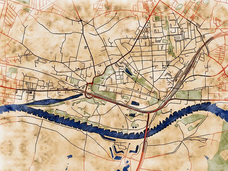 Map of Lutherstadt Wittenberg with the style 'Serene Summer' by Maporia