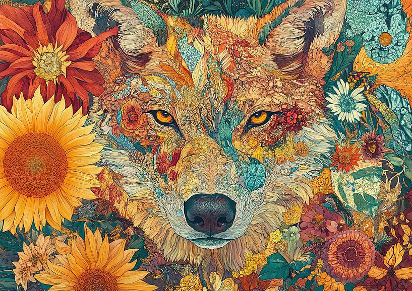 Loup d'été et tournesols Abstrait par Peinture Abstraite