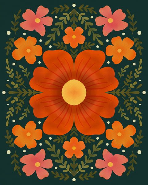Fleurs de forêt vertes et orange par Angela Minca