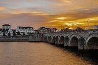 Sunrise in Maastricht overlooking the Maas River and Wyck district with a threatening sky