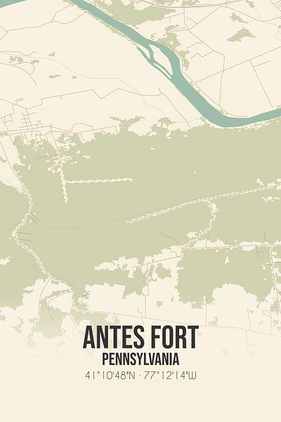 Carte ancienne de Antes Fort (Pennsylvanie), USA. par Affiches de lieux
