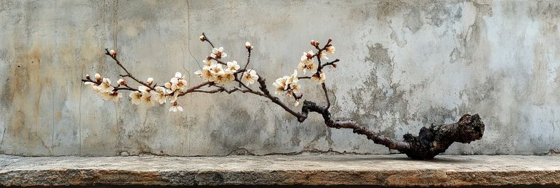 A Dance of Cherry Blossoms on Stone Panorama by Digitale Schilderijen