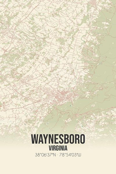 Alte Karte von Waynesboro (Virginia), USA. von Ortsdrucke