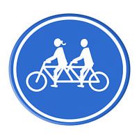 Straßenschild. Ehepaar auf einem Tandem. Frau/Mann