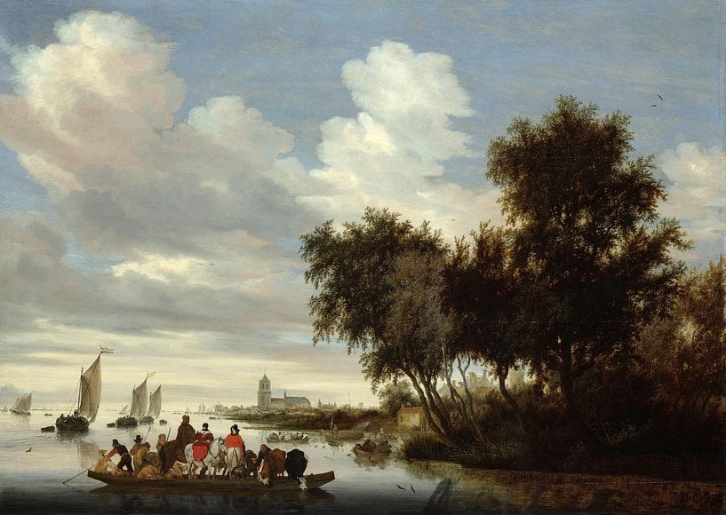 Paysage de rivière avec un ferry, Salomon van Ruysdael par Des maîtres magistraux