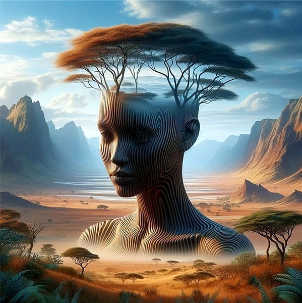 African woman in landscape 5 by Yvonne van Huizen