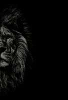 Lion black and white with title: The Beast - Impressive portrait - Lion painting - Painting - Wall d
