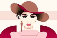 Lady with large hat in Brique and Terra shades