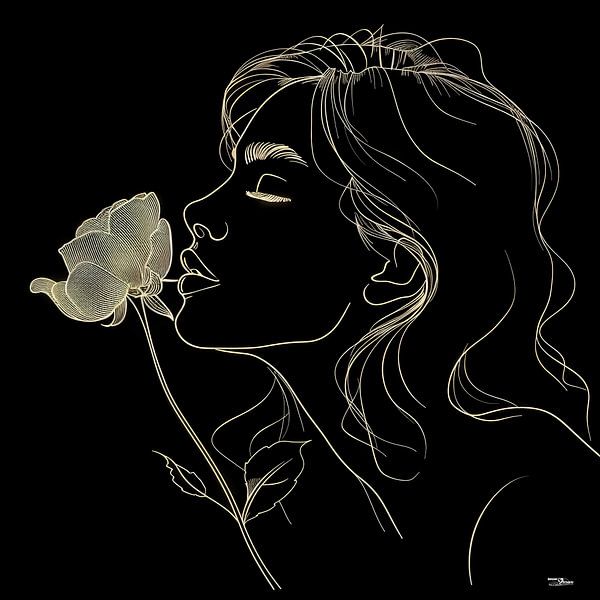 line drawing of a woman with a flower by Gelissen Artworks
