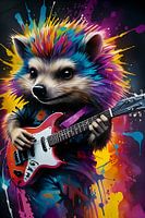 Hedgehog playing the guitar, rock graffiti