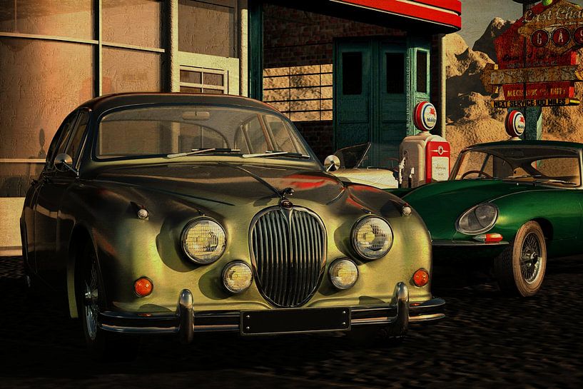 Jaguar MK 2 Sedan at an old gas station by Jan Keteleer