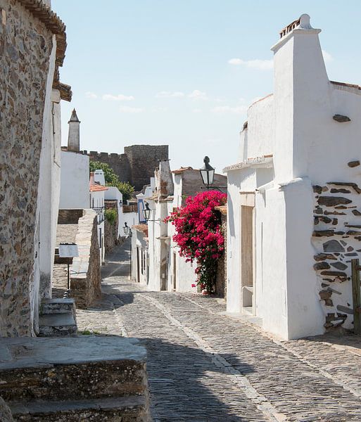 street with typical white houses in monsaraz Portugal by ChrisWillemsen