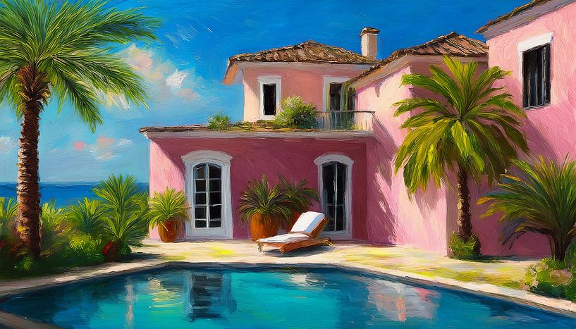 Pink house with palm pool by Mustafa Kurnaz