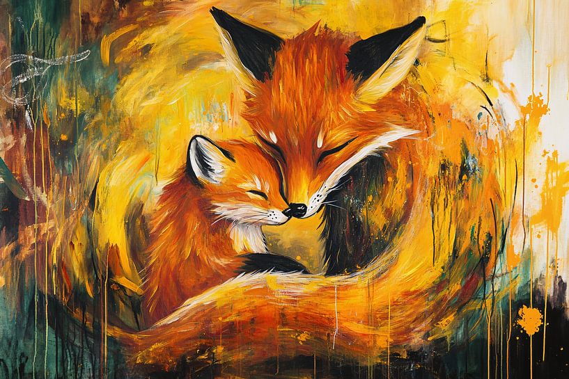 Mother fox with young art by Imperial Art House