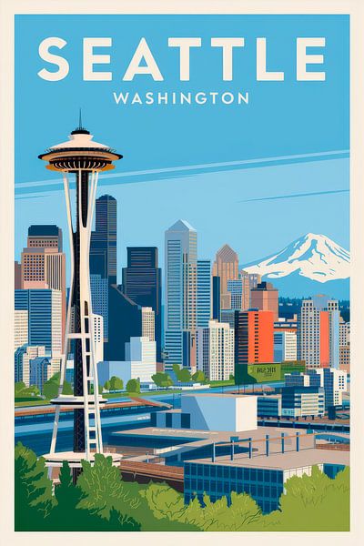 Affiche de voyage vintage de Seattle, Washington par Poster Art Shop