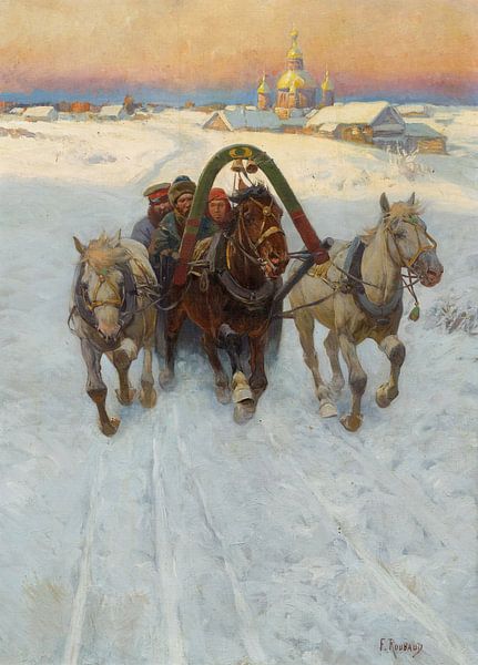 Franz Roubaud, Sledge in the snow, ca 1900 by Atelier Liesjes