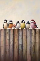 Oiseaux sur une clôture en bois
