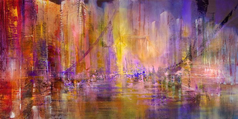 Pulserend leven op de rivier - rood en paars van Annette Schmucker