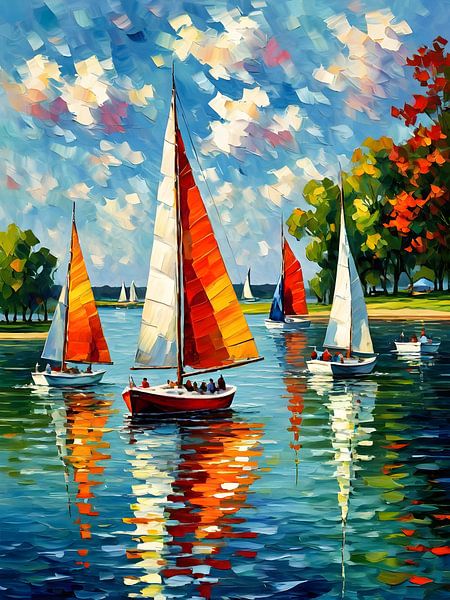 Sommerliche Szene mit Segelbooten in Bewegung von Bart Veeken