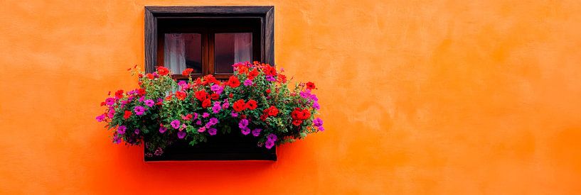 Blooming window on an orange wall by Poster Art Shop