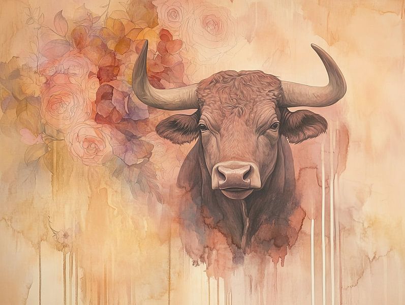 Taurus | Impressionnant Taureau avec fleurs colorées par Zen et Plus