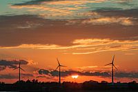 Des moulins à vent dans le soleil du soir