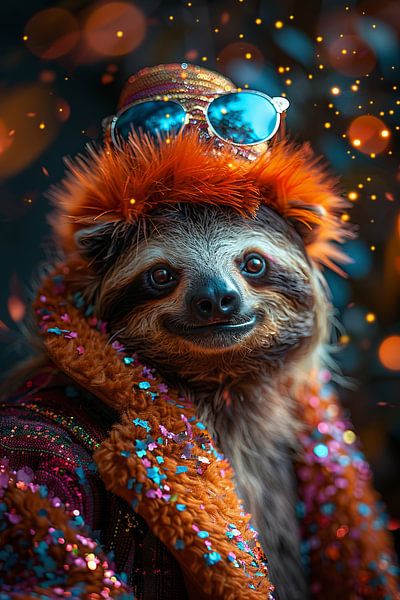 Drôle de paresseux fête son anniversaire disco dans le style des années 70 par Poster Art Shop