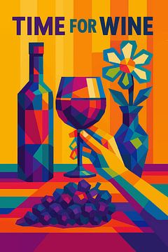 Wein mit Flasche, Trauben und Blumen bild. von Johannes