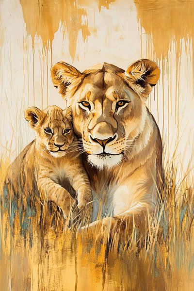 Mutter Löwe mit Jungtier von Imperial Art House