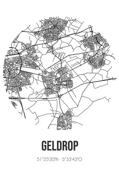 Geldrop (Noord-Brabant) | Karte | Schwarz und Weiß von Ortsdrucke