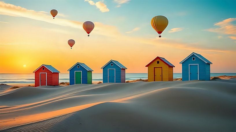 Strandlandschaft mit Heißluftballons von Jean Pierre