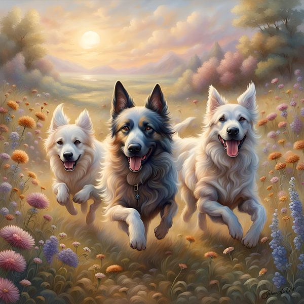 Bohemian Shepherd playing in a Flowerfield 4 by Johannas Art Creations