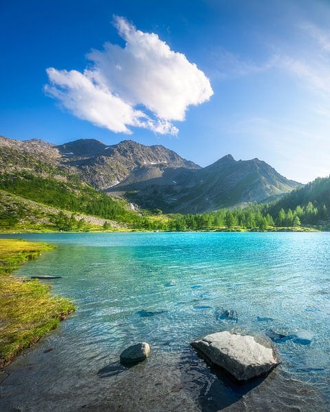 Rocks along the shores of Lake Arpy at sunset, Aosta Valley by Stefano Orazzini