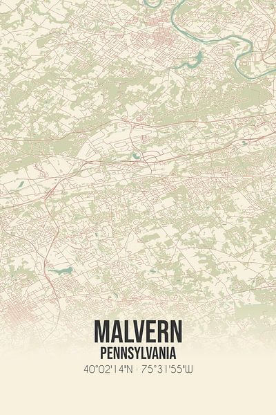 Carte ancienne de Malvern (Pennsylvanie), USA. par Affiches de lieux