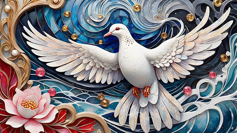 Colombe de la paix au-dessus des vagues par Bart Veeken