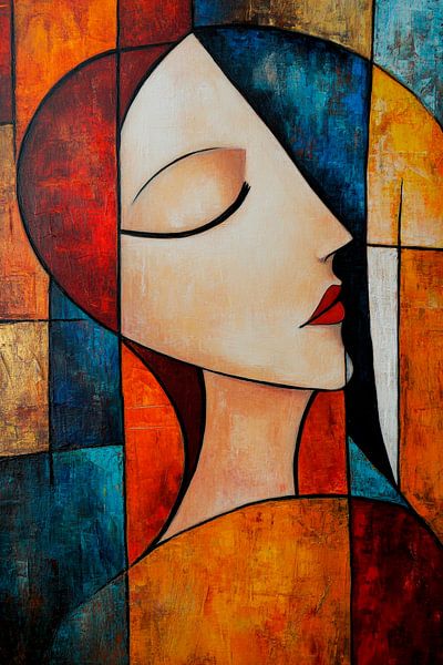 Portrait abstrait aux couleurs chaudes par Poster Art Shop
