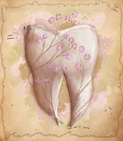 Gemälde Zahn & Blumen. Vintage Stil. Zahnmedizin, Zahnarztpraxis, zahnärztliche Assistentin.