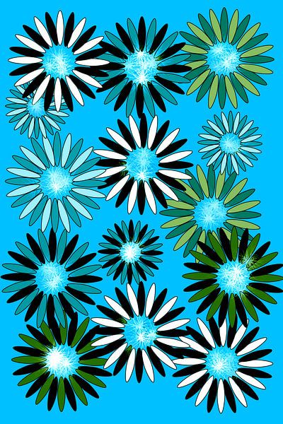 Florale, abstrakte Sommerblüten in Türkis von Silva Wischeropp