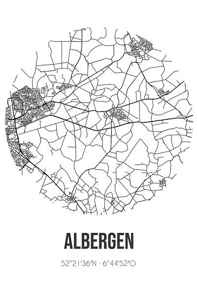 Albergen (Overijssel) | Carte | Noir et blanc par Affiches de lieux