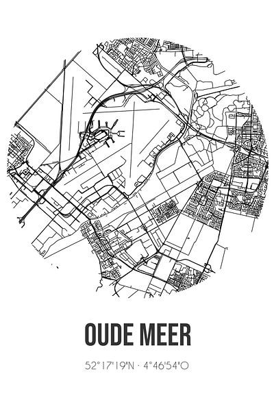 Oude Meer (Noord-Holland) | Karte | Schwarz und Weiß von Ortsdrucke
