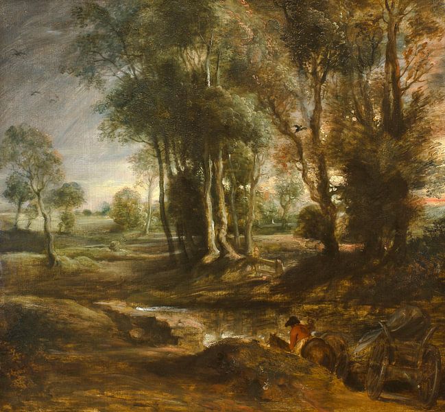 Abendlandschaft mit Holzkarren, Peter Paul Rubens von Meisterhafte Meister