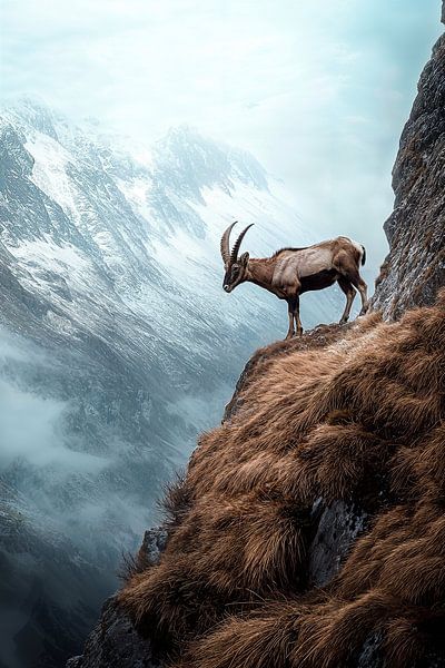 Alpensteinbock auf schroffen Höhen von Poster Art Shop