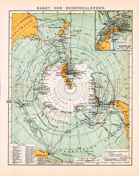 South Pole countries. Vintage map ca. 1912 by Studio Wunderkammer