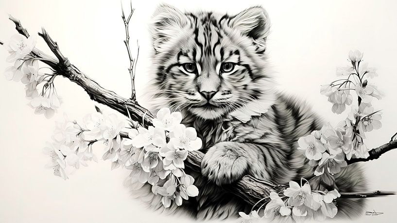 dessin à la plume d'un tigre par Gelissen Artworks
