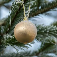 Schöne goldene Christbaumkugel im Weihnachtsbaum