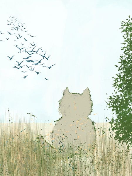 chat, observation des oiseaux, printemps par Studio Keserű
