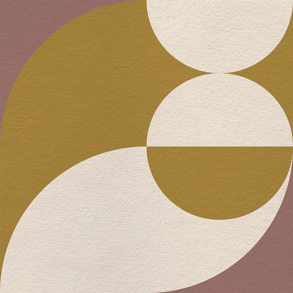 Art moderne abstrait minimaliste avec des formes géométriques en jaune, rose foncé et beige. par Dina Dankers