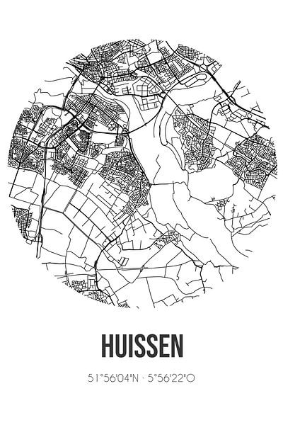 Huissen (Gueldre) | Carte | Noir et blanc par Affiches de lieux