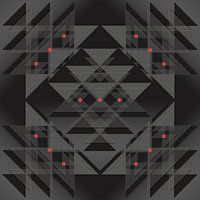 Dreiecke und Quadrate in verschiedenen Grautönen mit einem roten Akzent